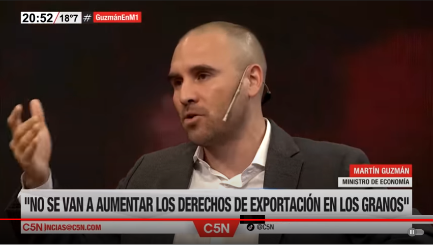 Martin Guzmán: «La decisión del gobierno es no aumentar los derechos de exportación a granos»